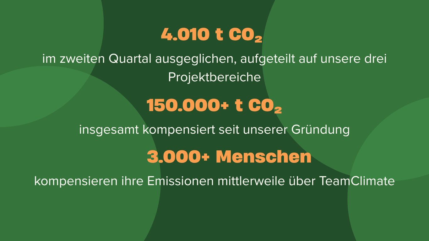 Q2 Impact-Zahlen: 4.010 t CO₂ im zweiten Quartal, 150.000+ t CO₂ insgesamt, 3.000+ Menschen