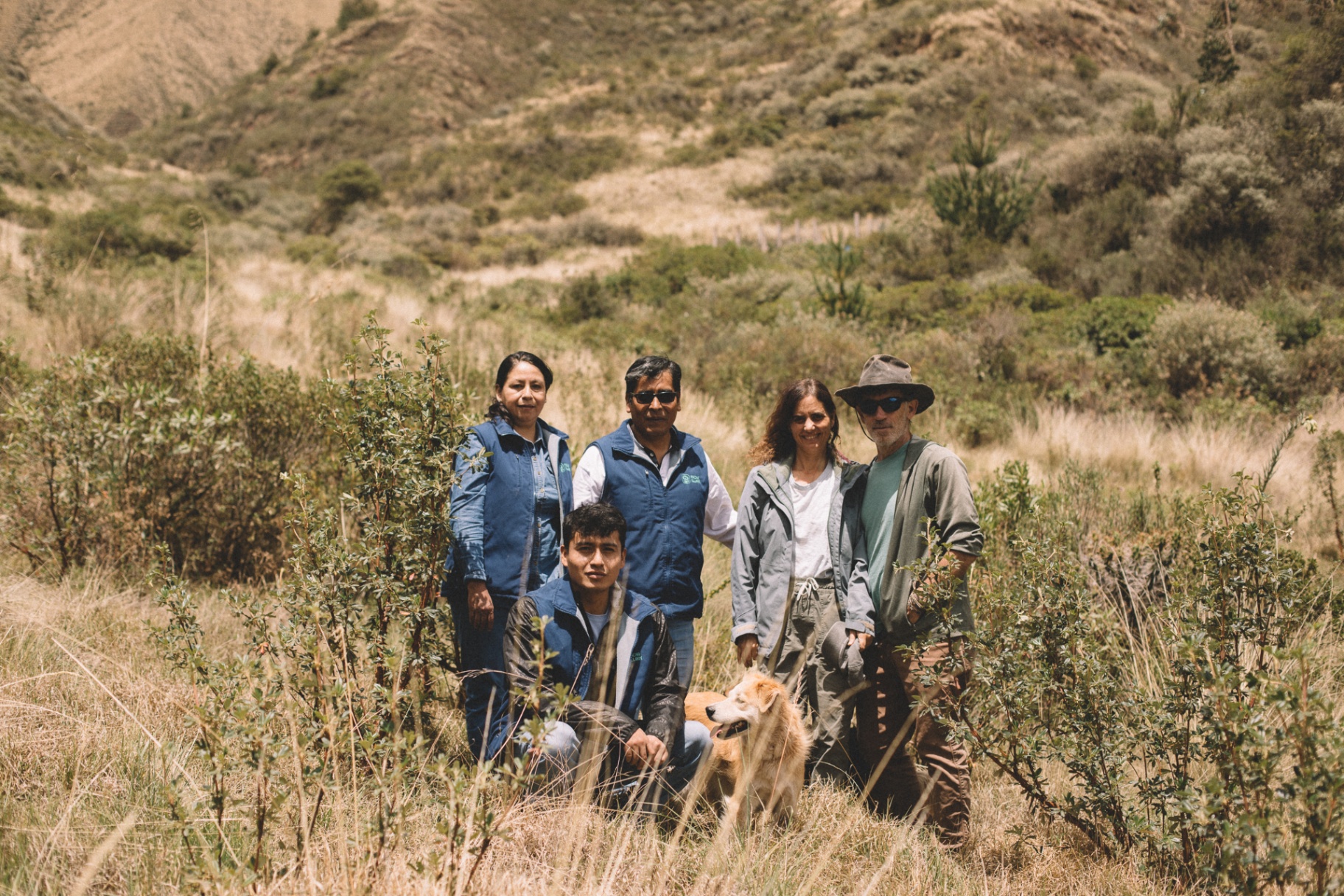 Pachaillariy project team standing in the restored Andean landscape
